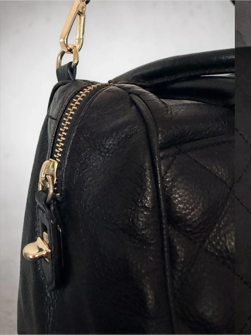 Rebecca Minkoff Quilted Leather Satchel Crossbody Black Gold Hardware Handle Bag